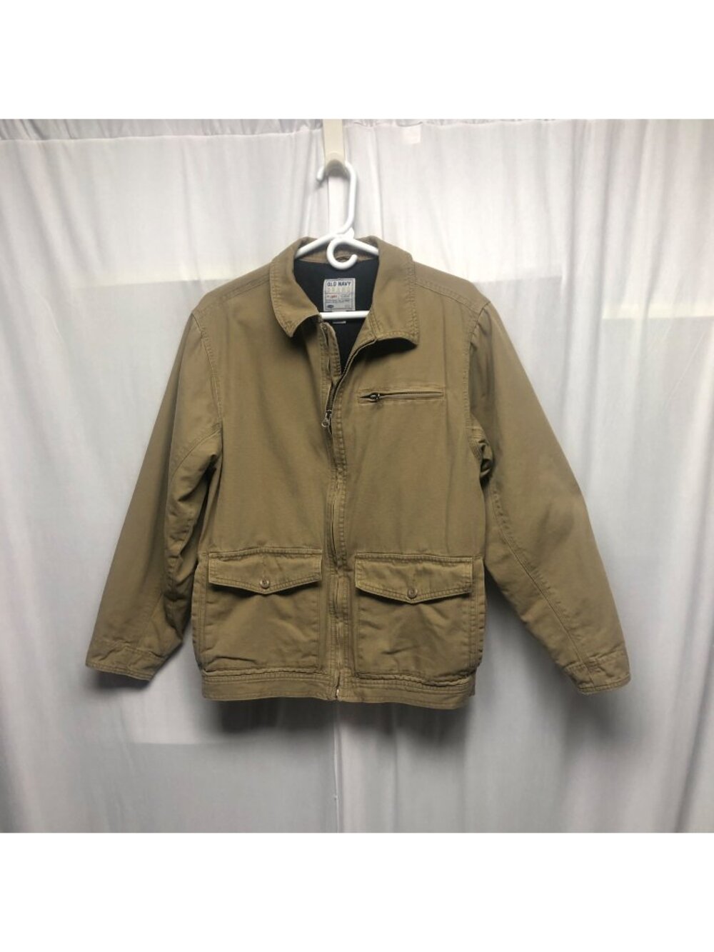 Old Navy Khaki Utility Jacket Youth Size XXL Cotton Canvas Zip Lined Coat